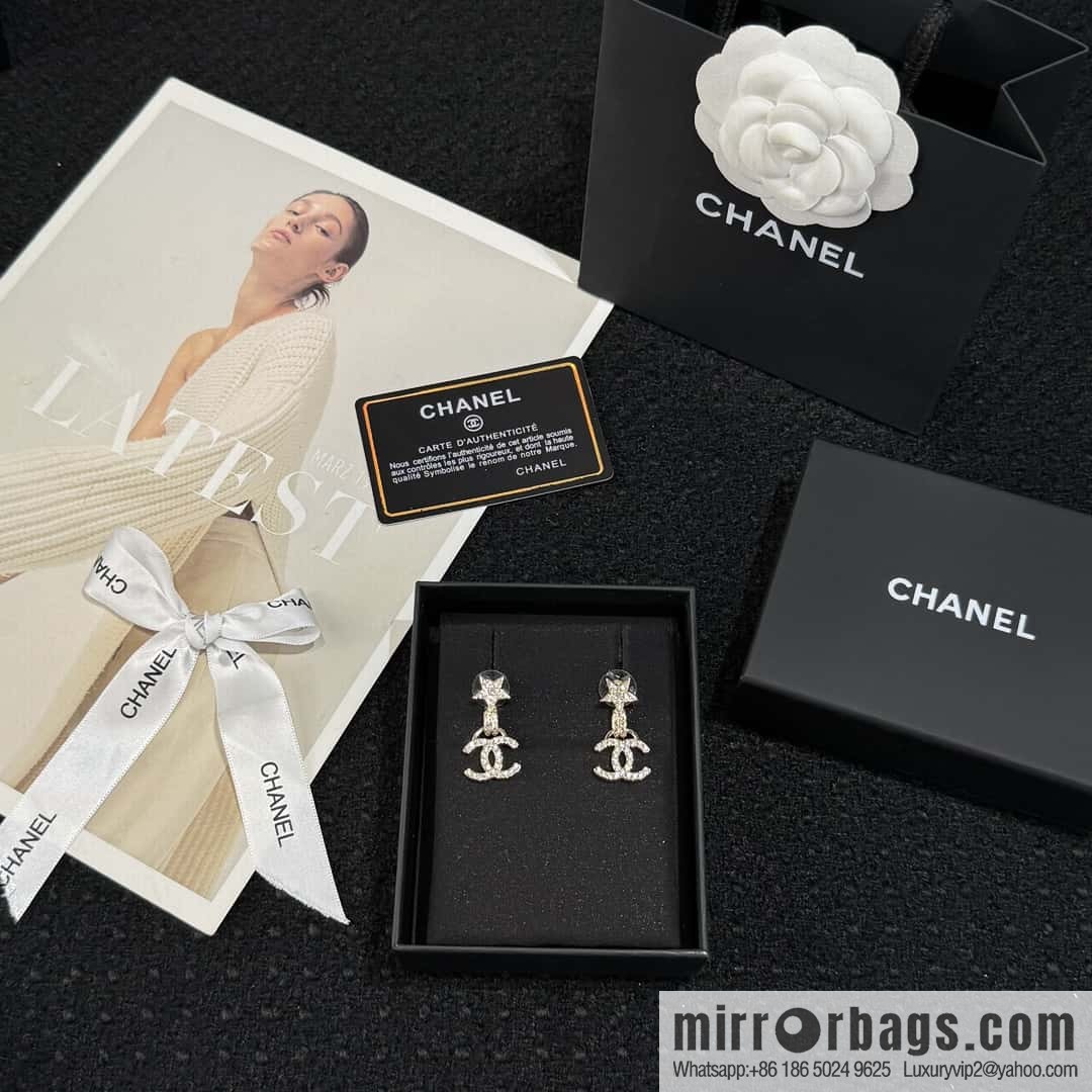 ❗️New ❗️☀️ new ☑️ chanel c2 double c full diamond pentagram ⭐ star stud earrings ☀️