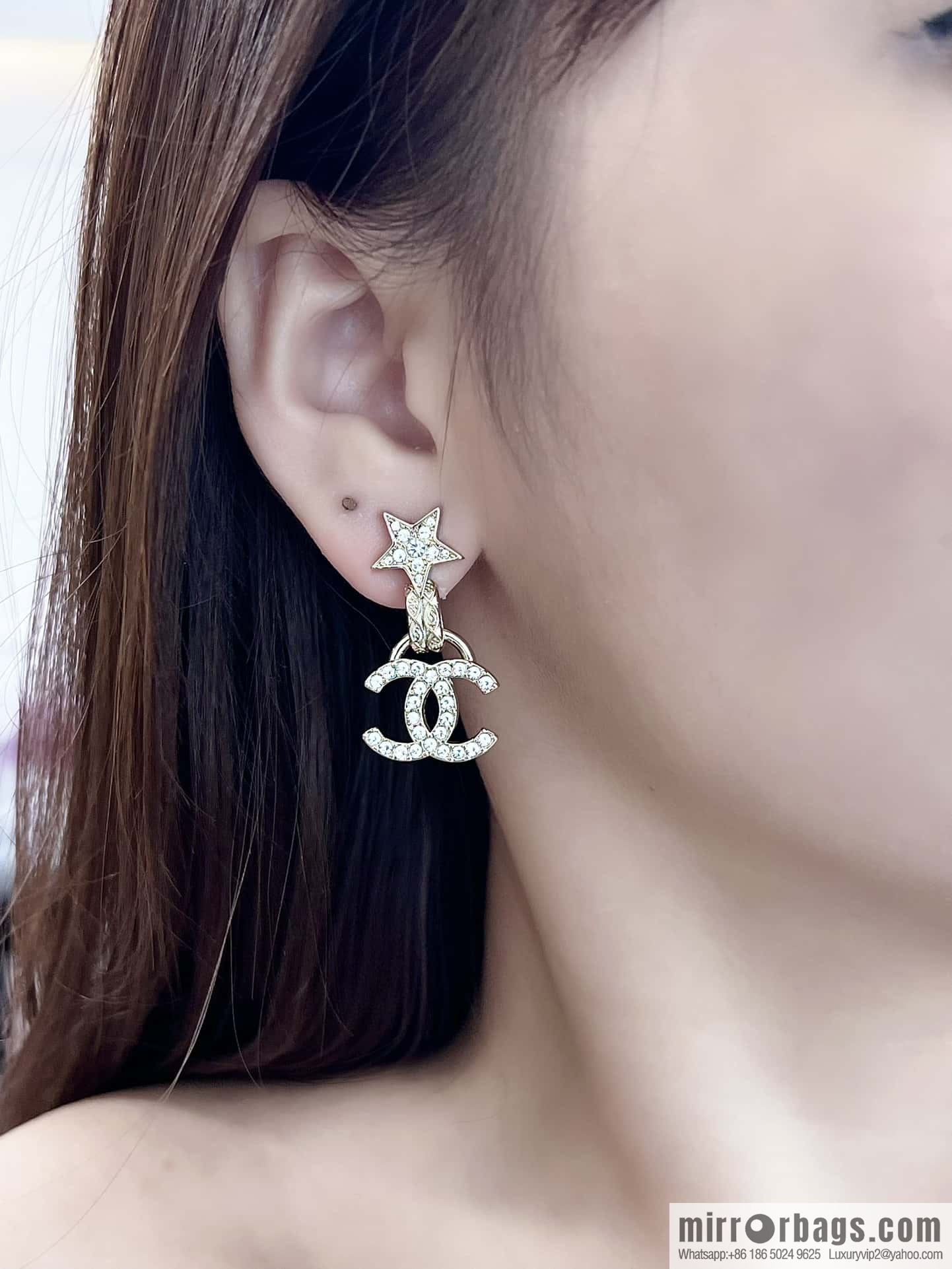 ❗️New ❗️☀️ new ☑️ chanel c2 double c full diamond pentagram ⭐ star stud earrings ☀️