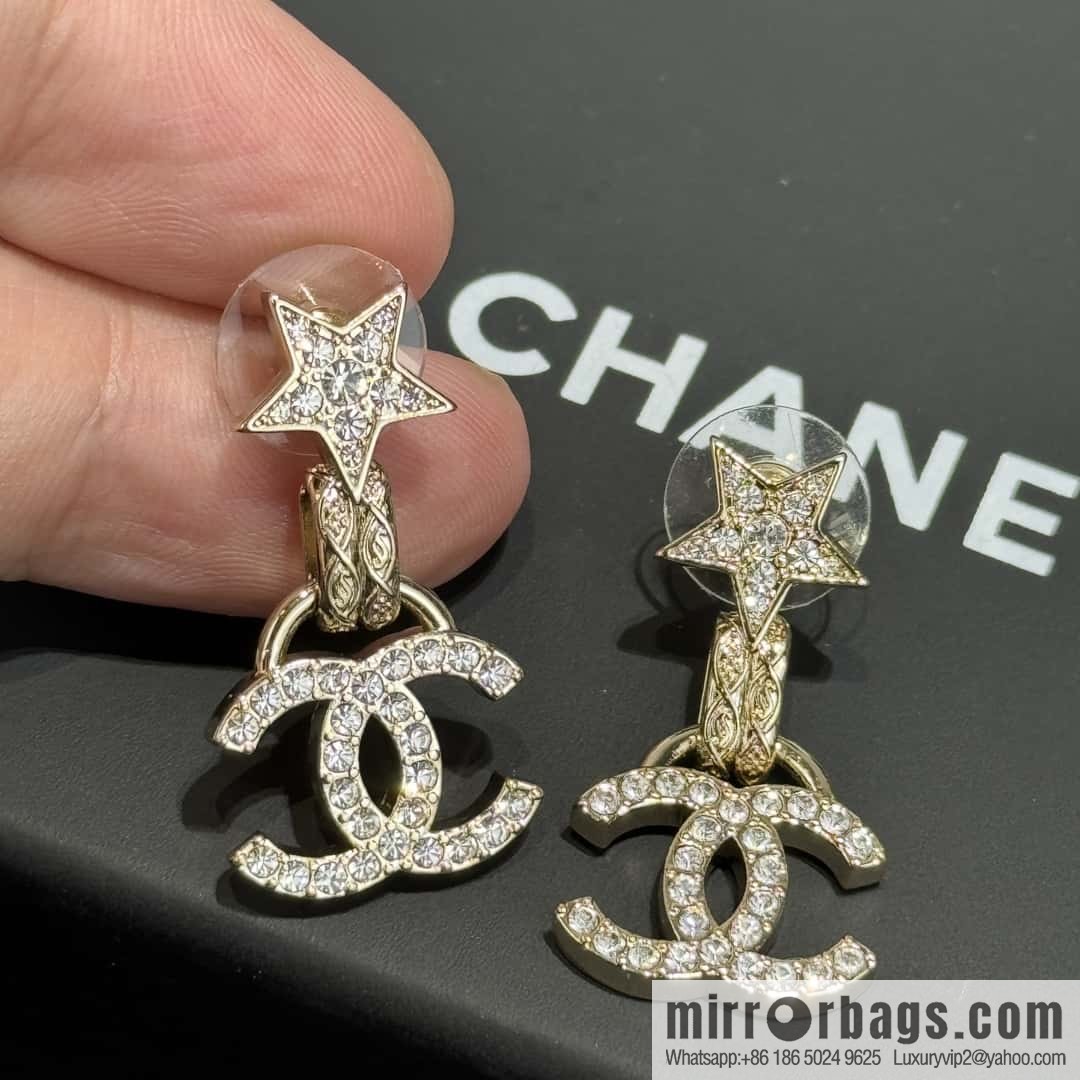 ❗️New ❗️☀️ new ☑️ chanel c2 double c full diamond pentagram ⭐ star stud earrings ☀️