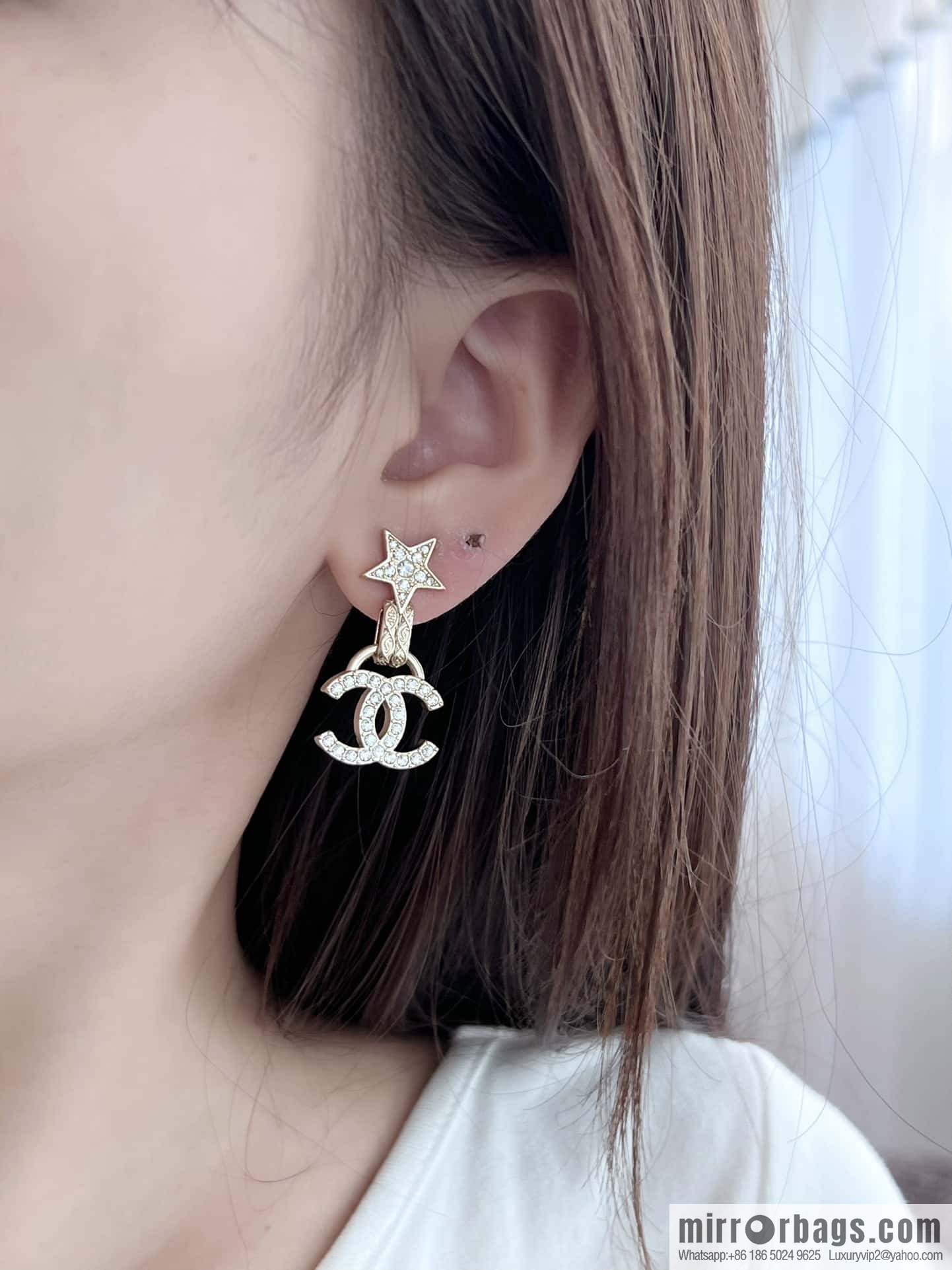 ❗️New ❗️☀️ new ☑️ chanel c2 double c full diamond pentagram ⭐ star stud earrings ☀️