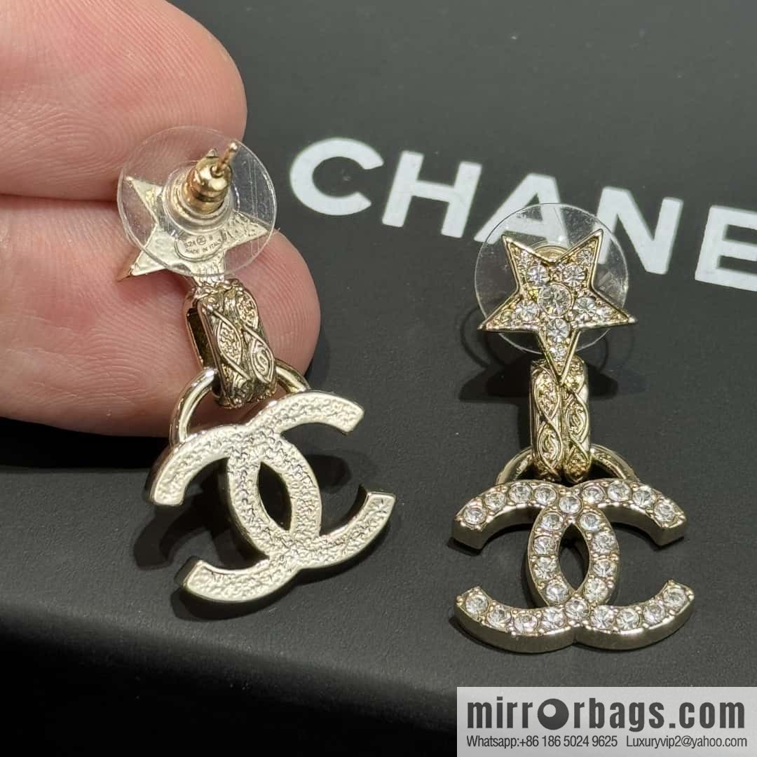 ❗️New ❗️☀️ new ☑️ chanel c2 double c full diamond pentagram ⭐ star stud earrings ☀️
