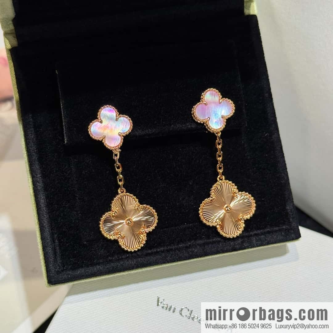 ❗️CNC version ❗️ ☀️ Van Cleef & Arpels powder shell laser engraved four-leaf clover earrings stud earrings ☀