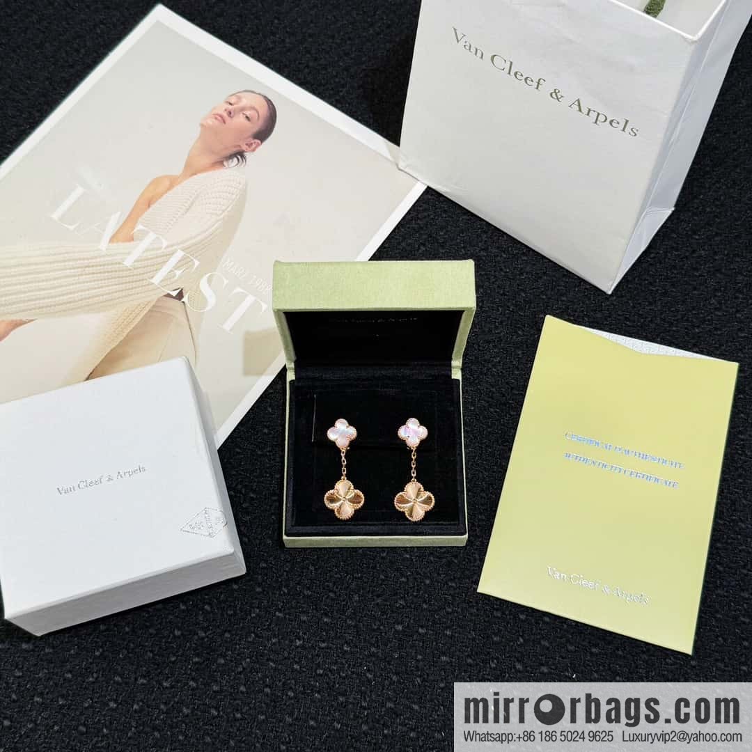❗️CNC version ❗️ ☀️ Van Cleef & Arpels powder shell laser engraved four-leaf clover earrings stud earrings ☀