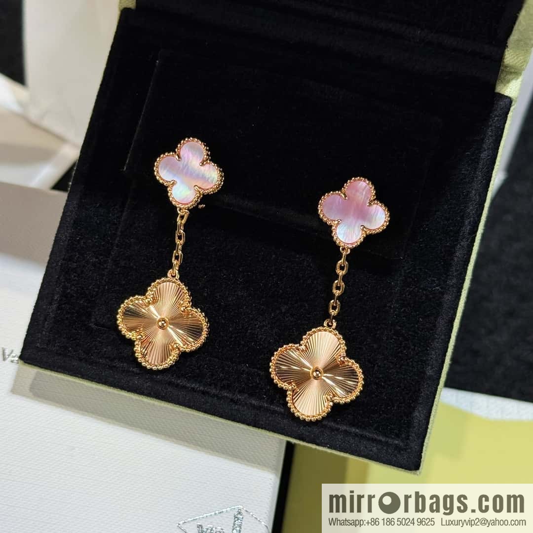 ❗️CNC version ❗️ ☀️ Van Cleef & Arpels powder shell laser engraved four-leaf clover earrings stud earrings ☀