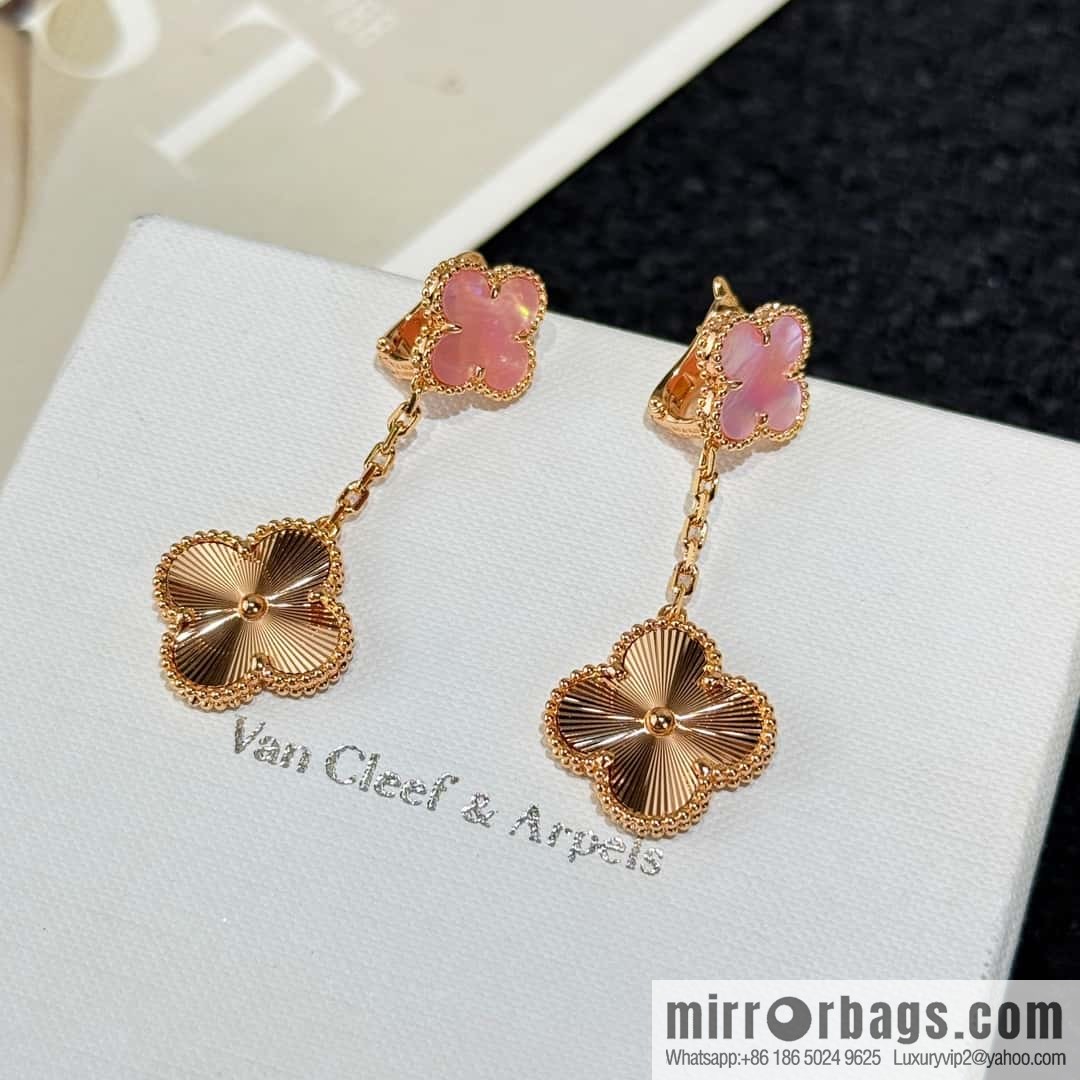❗️CNC version ❗️ ☀️ Van Cleef & Arpels powder shell laser engraved four-leaf clover earrings stud earrings ☀