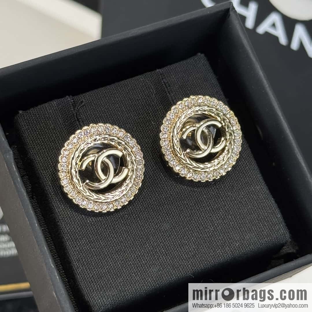 ❗️New ❗️☀️ new ☑️ chanel c1 double c round full diamond stud earrings ☀️
