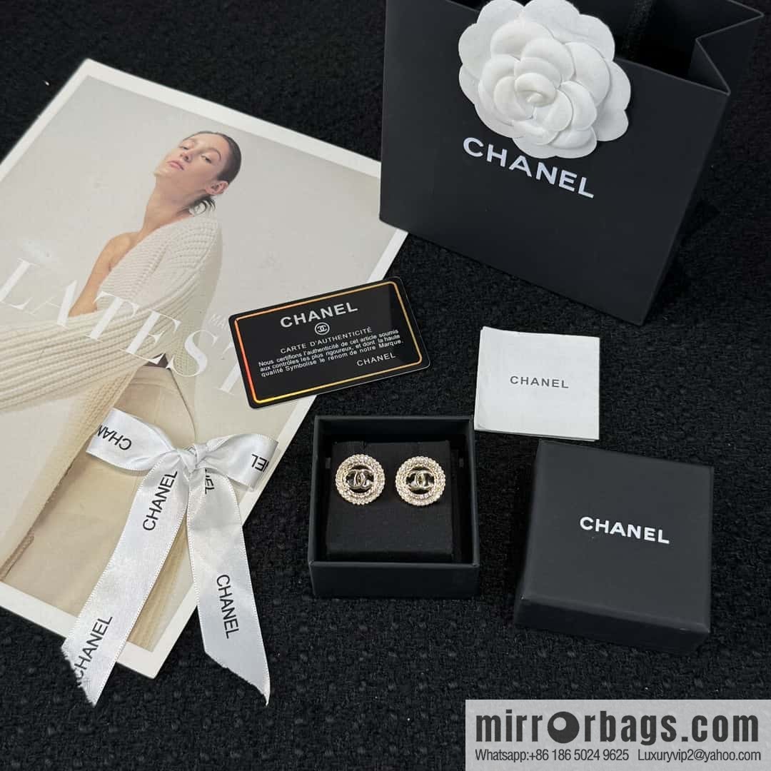 ❗️New ❗️☀️ new ☑️ chanel c1 double c round full diamond stud earrings ☀️