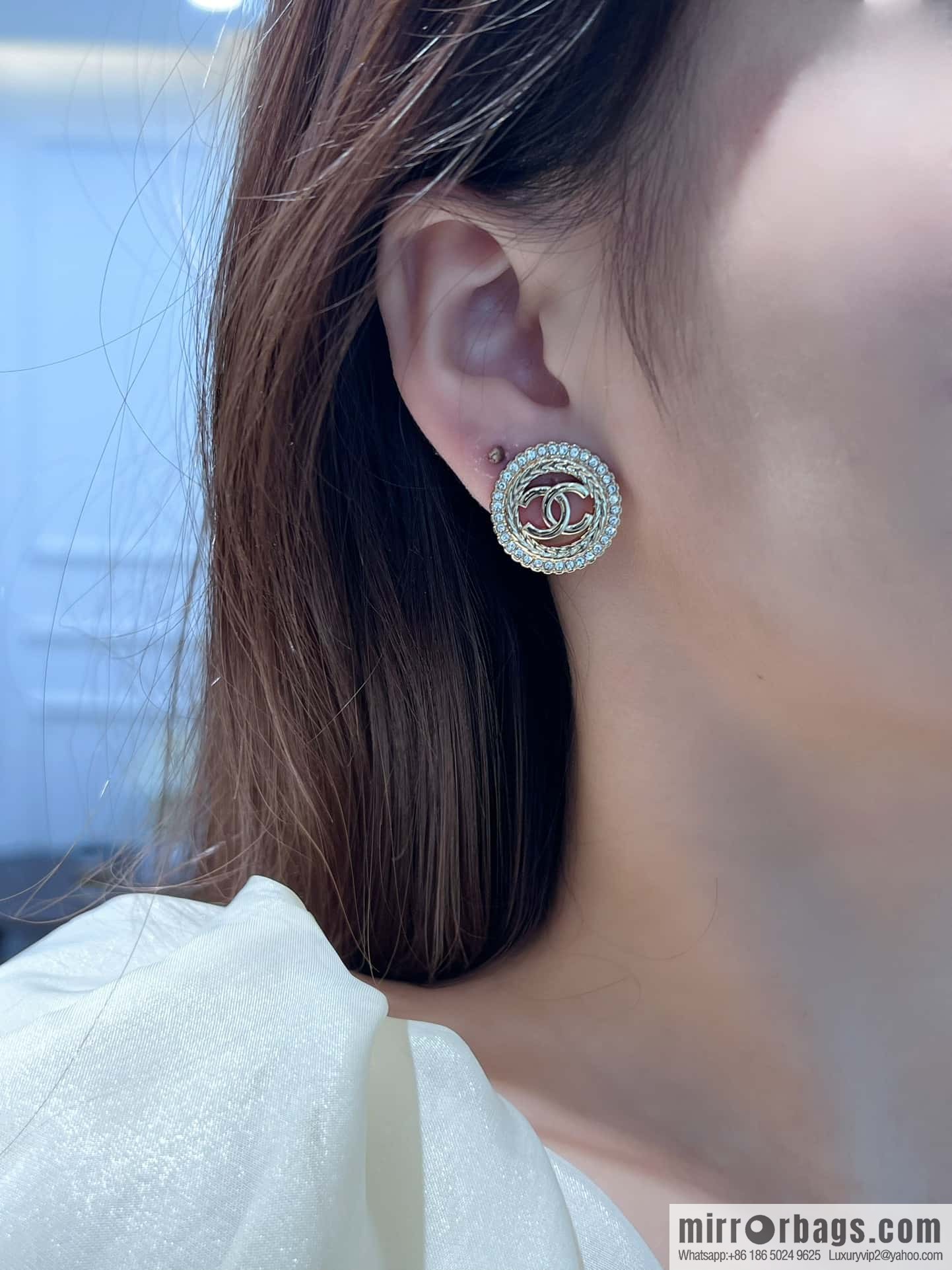❗️New ❗️☀️ new ☑️ chanel c1 double c round full diamond stud earrings ☀️