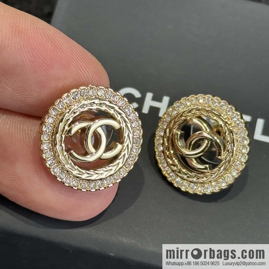 ❗️New ❗️☀️ new ☑️ chanel c1 double c round full diamond stud earrings ☀️