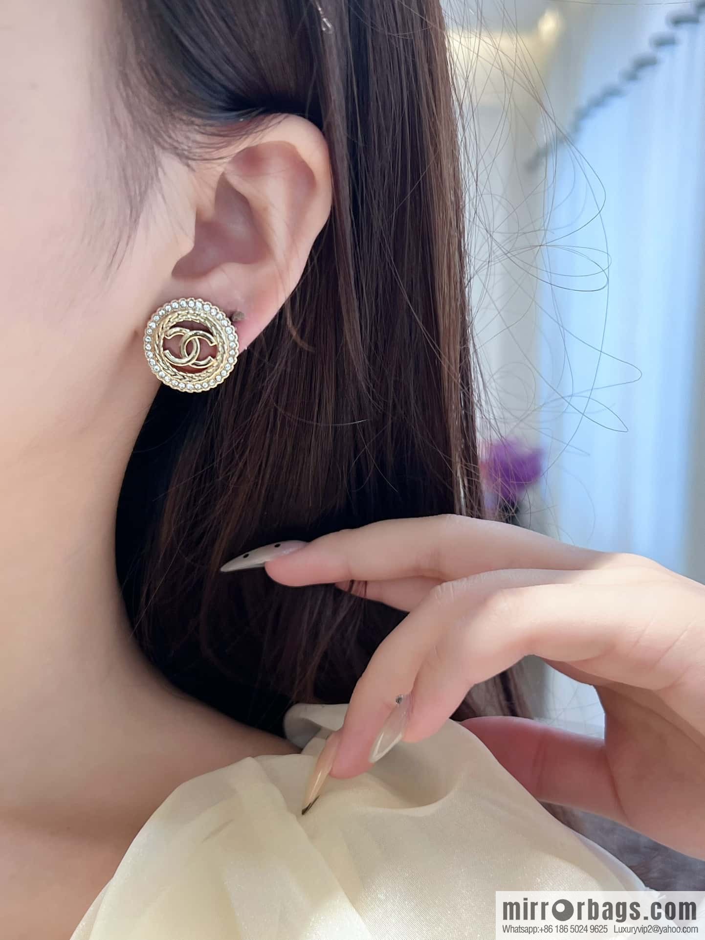 ❗️New ❗️☀️ new ☑️ chanel c1 double c round full diamond stud earrings ☀️