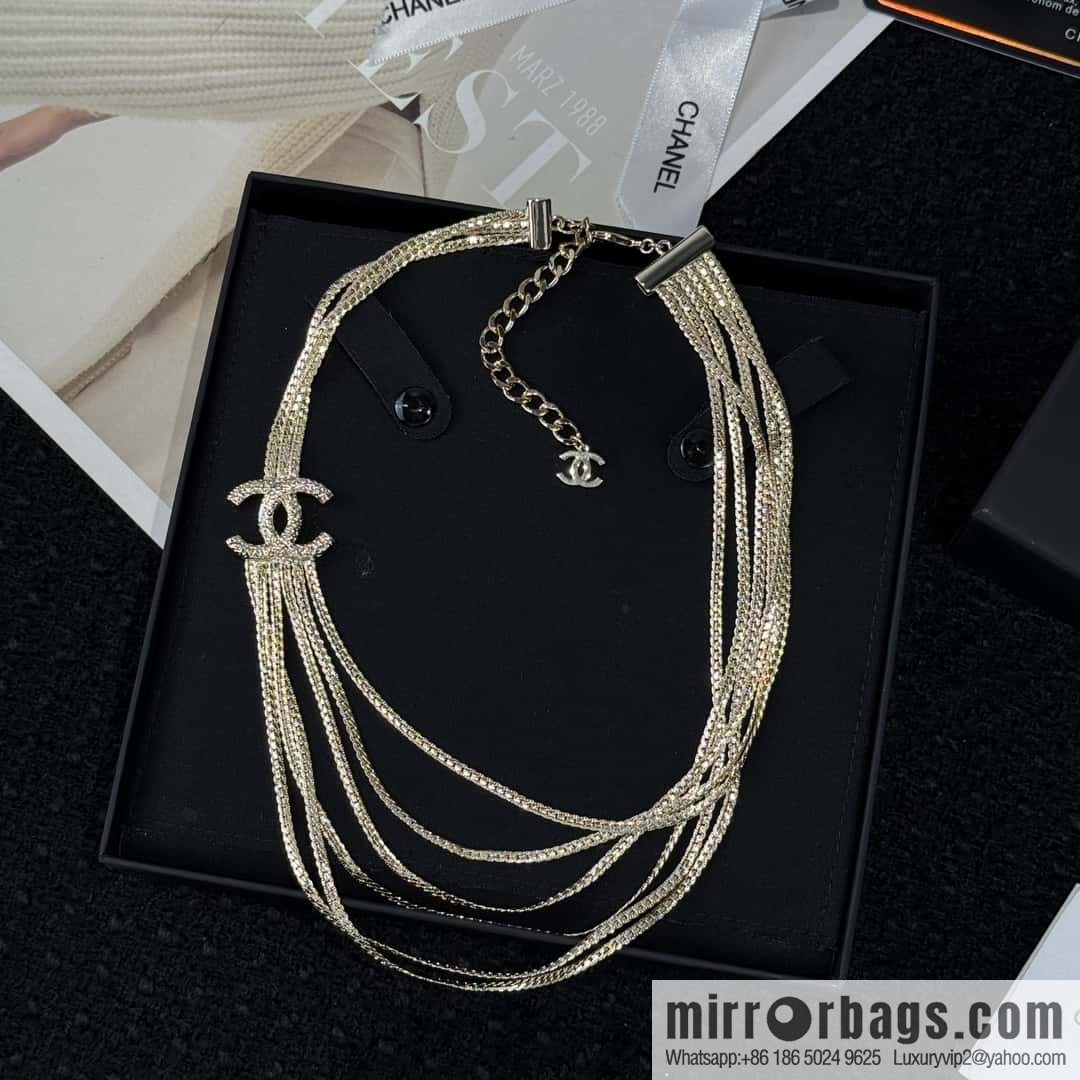 ❗️New ❗️☀️ New ☑️ Chanel Silver Gold Double C Multi-layer Snake Bone Chain Necklace ☀️