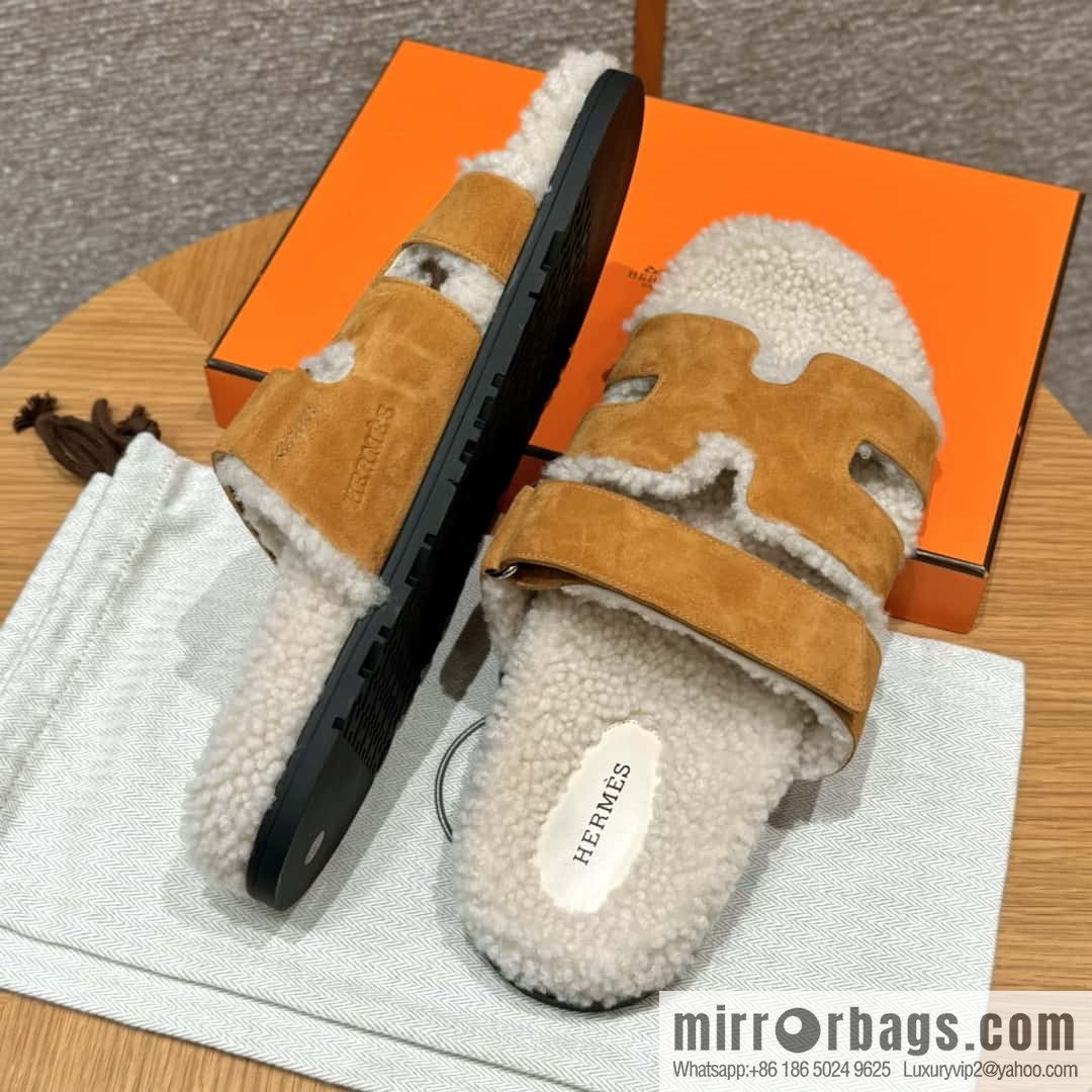 HERMES 180 Chypre men's lamb wool, milk tea color/chai wool/woolskin