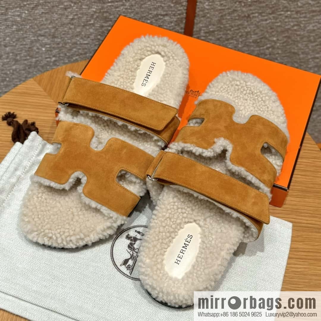 HERMES 180 Chypre men's lamb wool, milk tea color/chai wool/woolskin