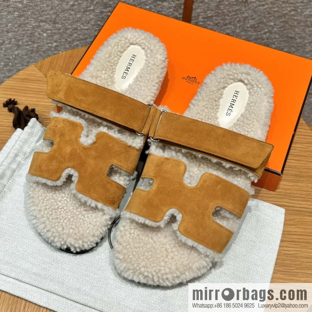HERMES 180 Chypre men's lamb wool, milk tea color/chai wool/woolskin