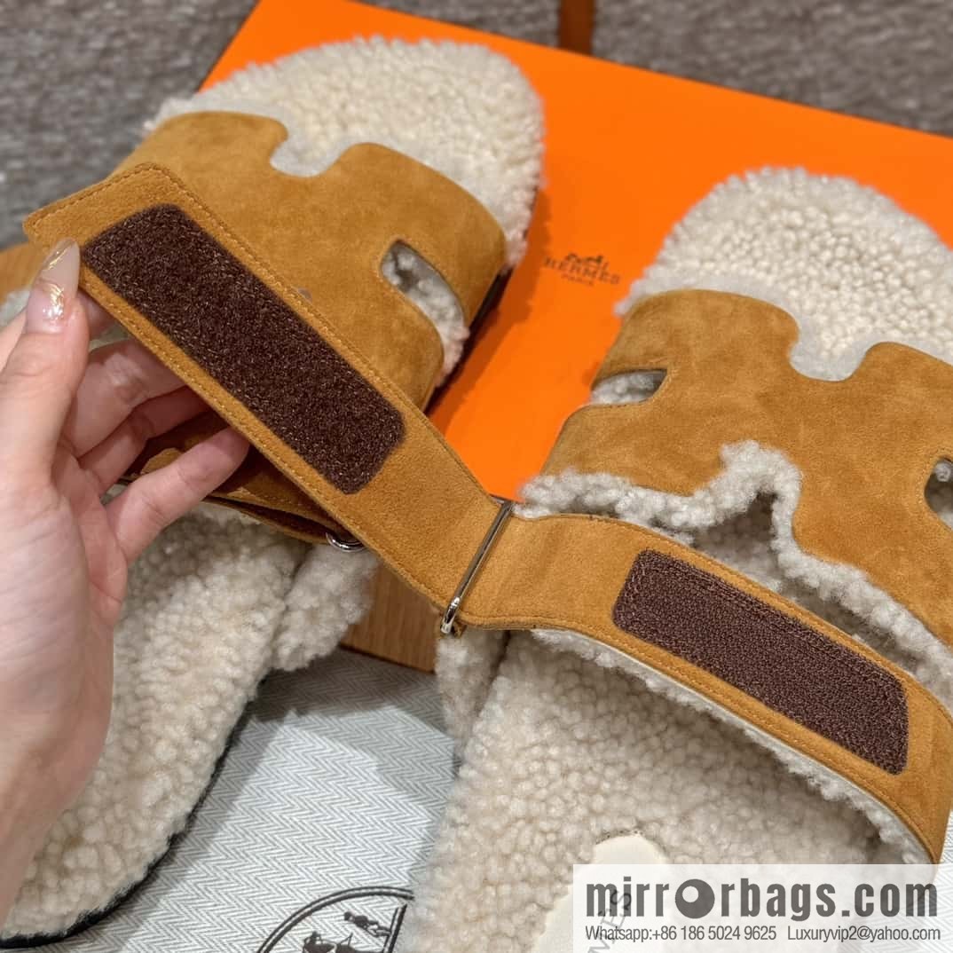 HERMES 180 Chypre men's lamb wool, milk tea color/chai wool/woolskin