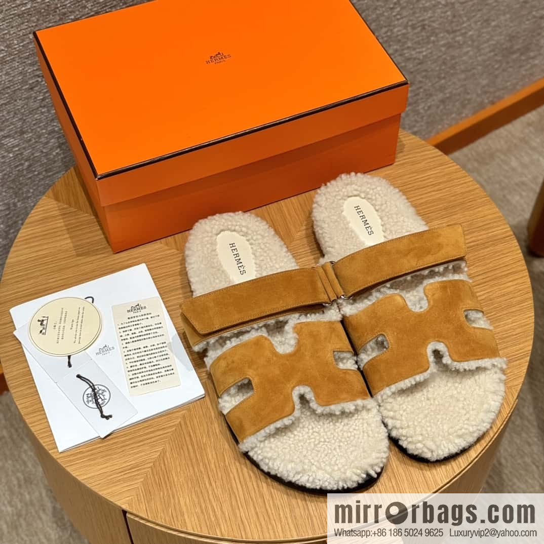 HERMES 180 Chypre men's lamb wool, milk tea color/chai wool/woolskin