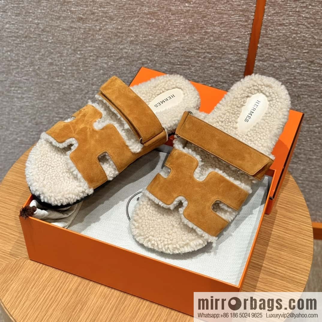 HERMES 180 Chypre men's lamb wool, milk tea color/chai wool/woolskin