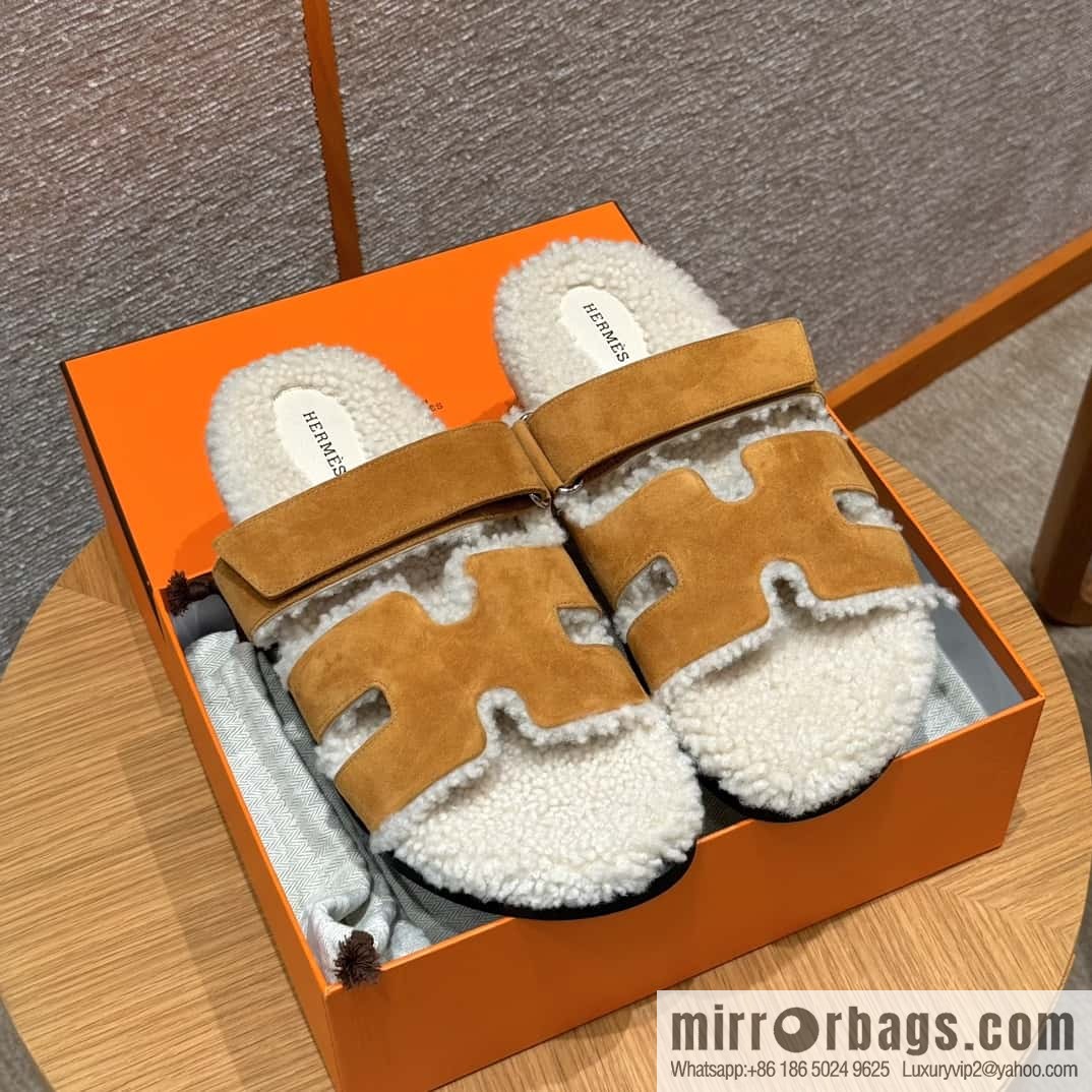 HERMES 180 Chypre men's lamb wool, milk tea color/chai wool/woolskin