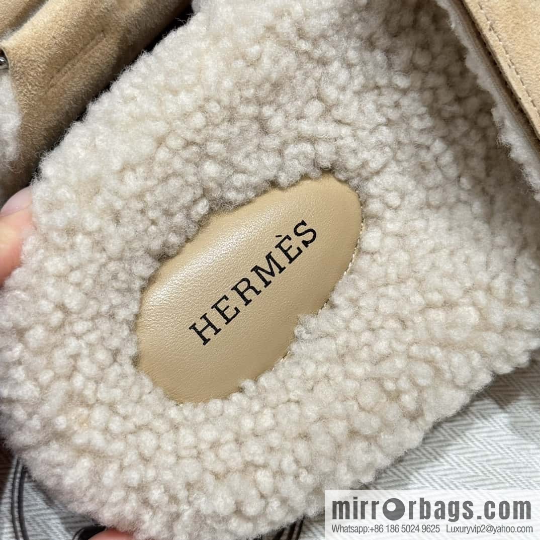 HERMES 180 Chypre men's lamb wool, marble beige/Cream-coloured suede/Chamois/woolskin