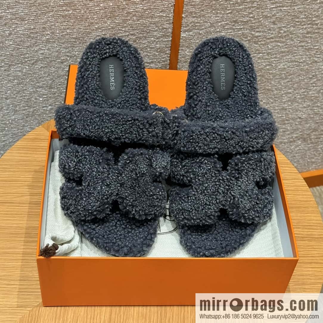 HERMES 180 Chypre men's lamb wool, dark blue/dark blue woolskin
