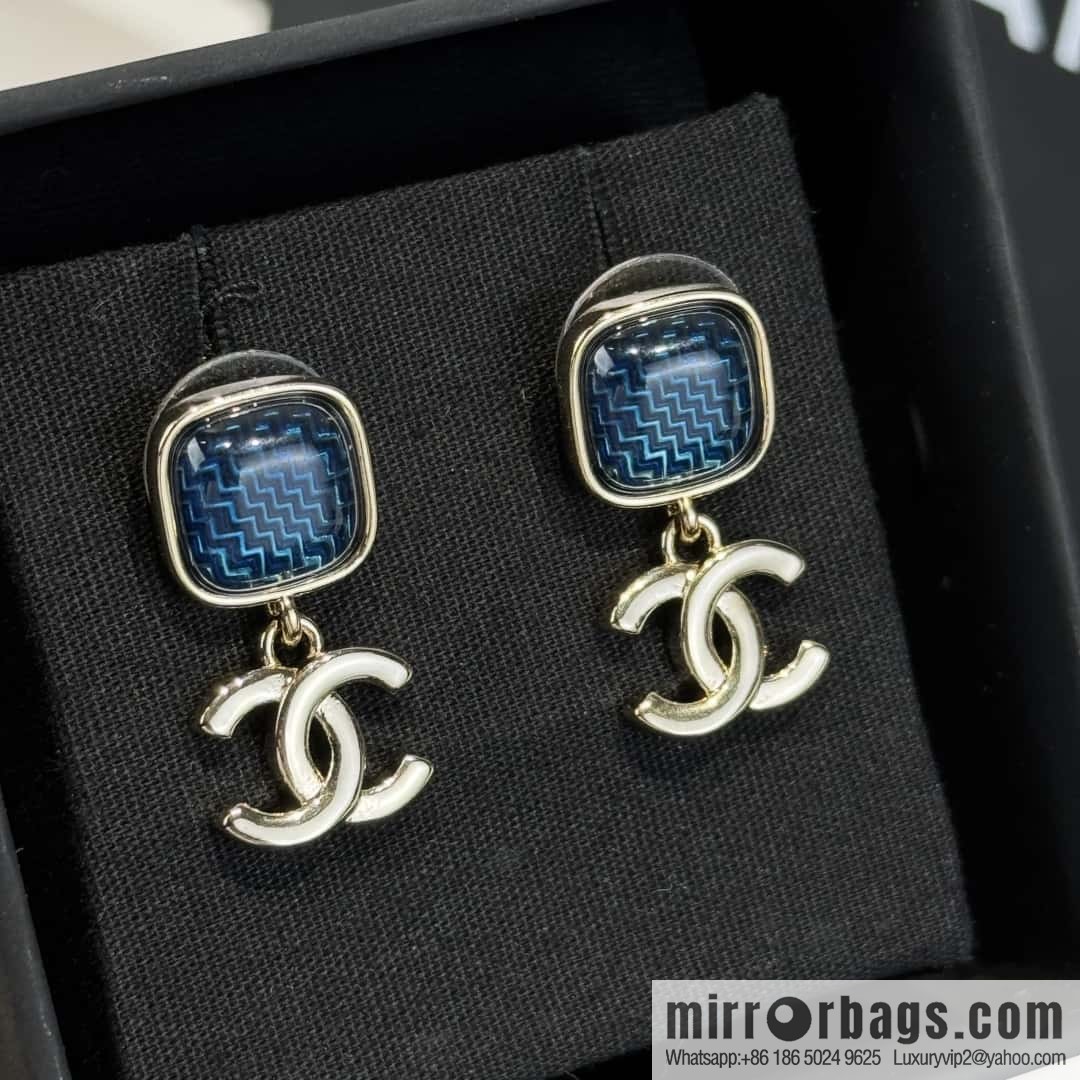 ❗️New ❗️☀️ new ☑️ chanel c2 double c blue denim square stud earrings ☀️