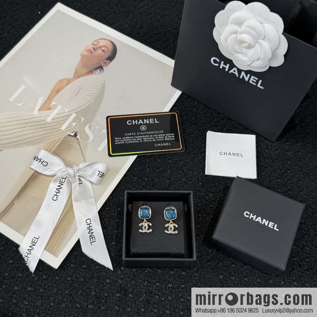 ❗️New ❗️☀️ new ☑️ chanel c2 double c blue denim square stud earrings ☀️