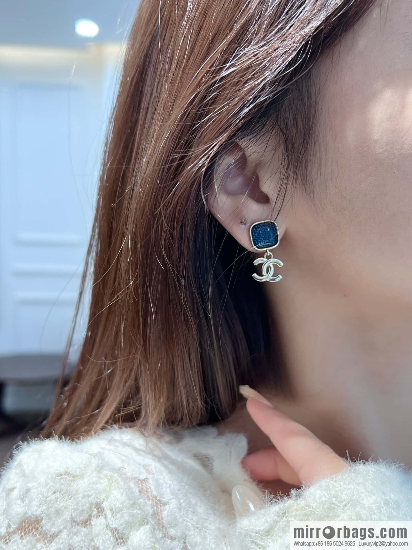 ❗️New ❗️☀️ new ☑️ chanel c2 double c blue denim square stud earrings ☀️