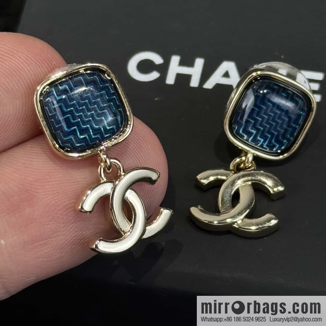 ❗️New ❗️☀️ new ☑️ chanel c2 double c blue denim square stud earrings ☀️