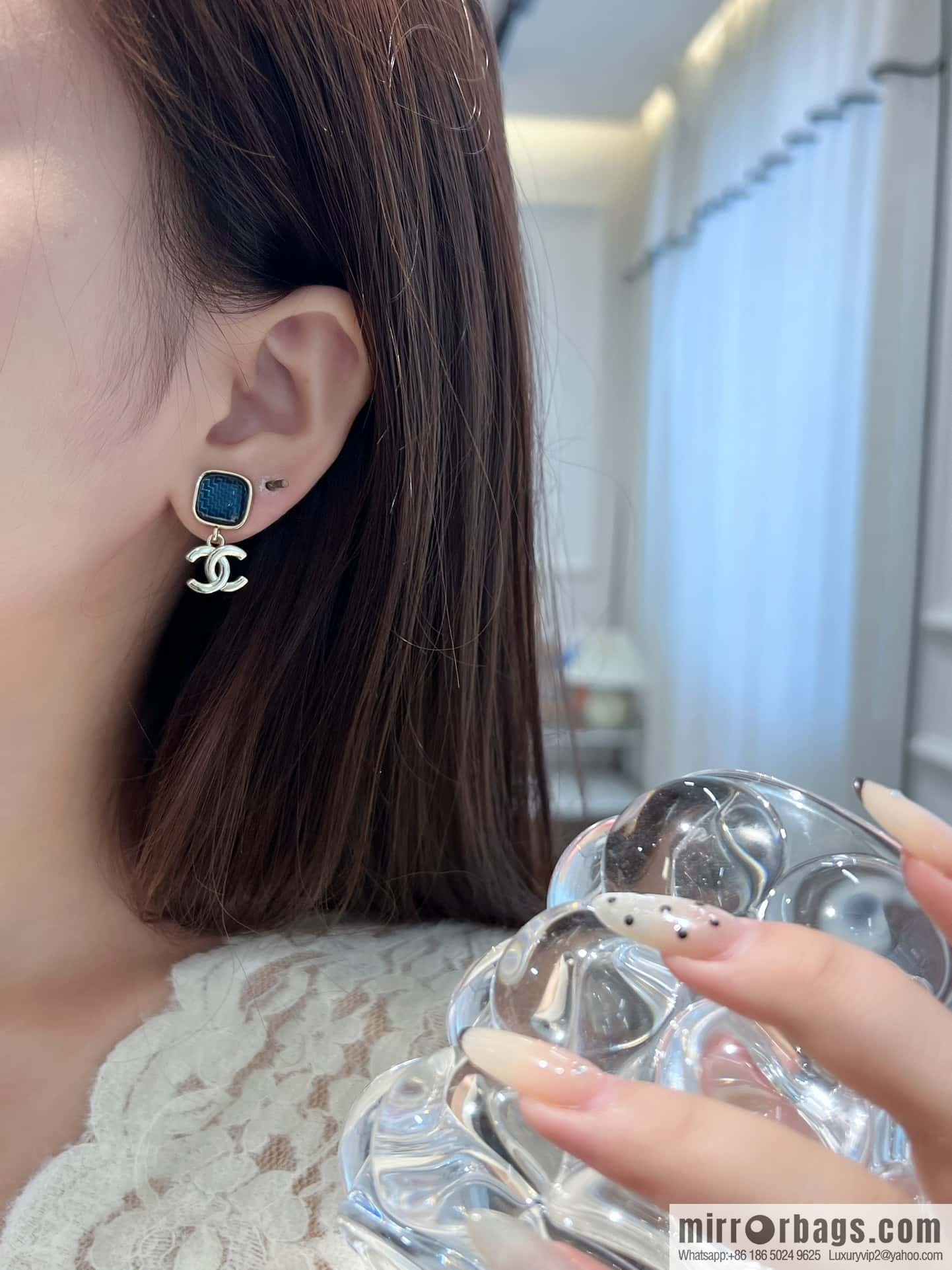❗️New ❗️☀️ new ☑️ chanel c2 double c blue denim square stud earrings ☀️