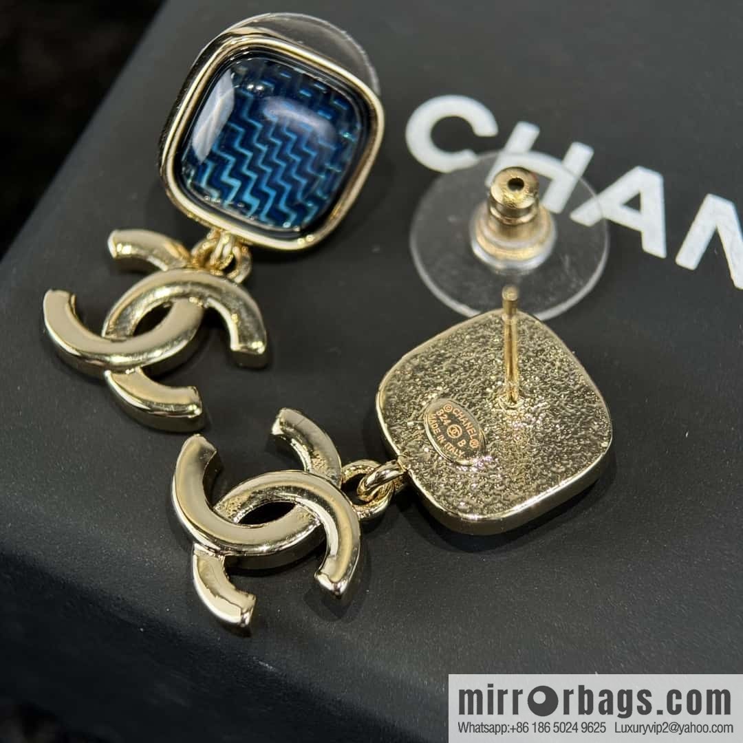 ❗️New ❗️☀️ new ☑️ chanel c2 double c blue denim square stud earrings ☀️