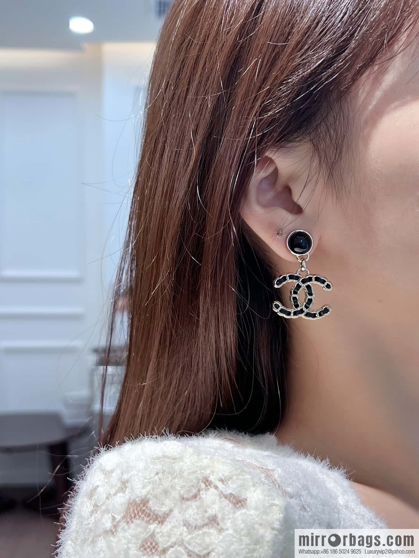 ❗️New ❗️ ☀️ new ☑️ Chanel c2 double c black leather rope stud earrings ☀️