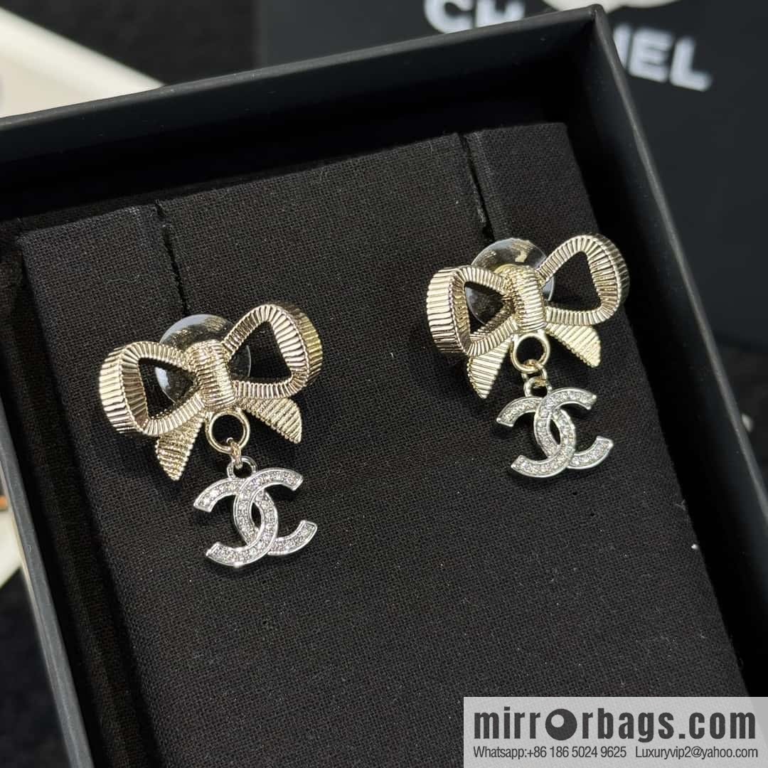 ❗️New ❗️☀️ new ☑️ chanel c2 double c bow stud earrings ☀️