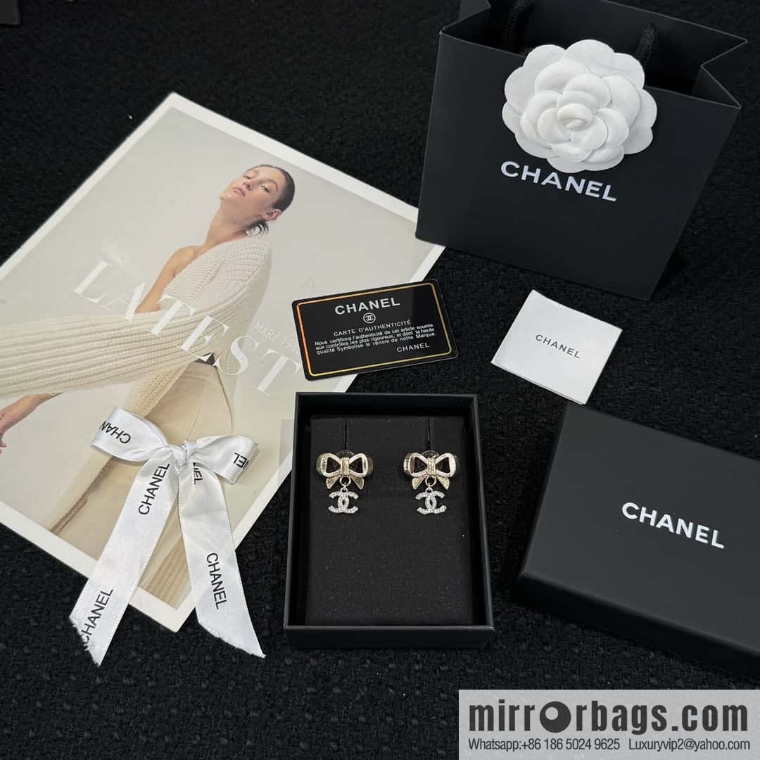 ❗️New ❗️☀️ new ☑️ chanel c2 double c bow stud earrings ☀️