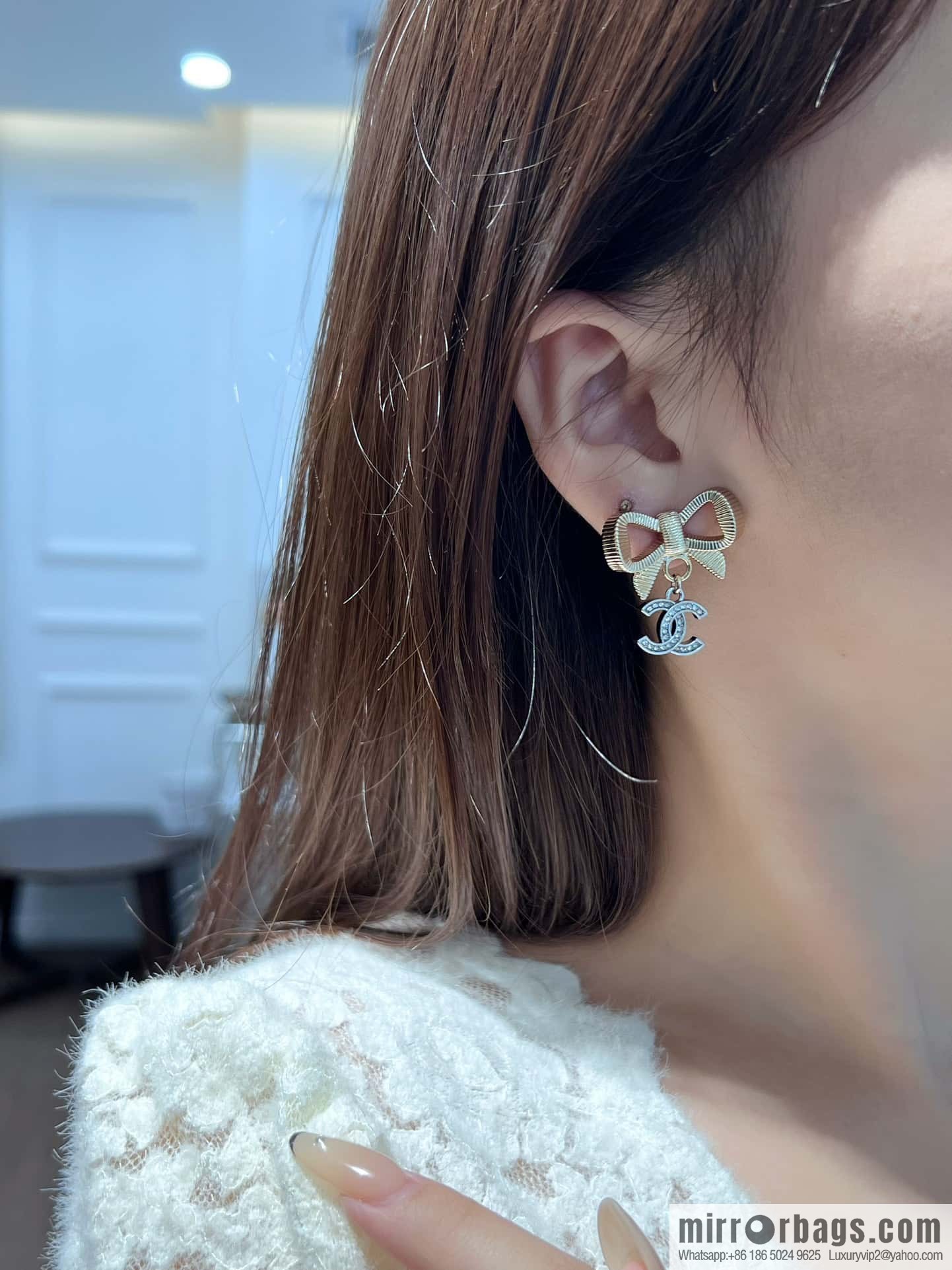 ❗️New ❗️☀️ new ☑️ chanel c2 double c bow stud earrings ☀️