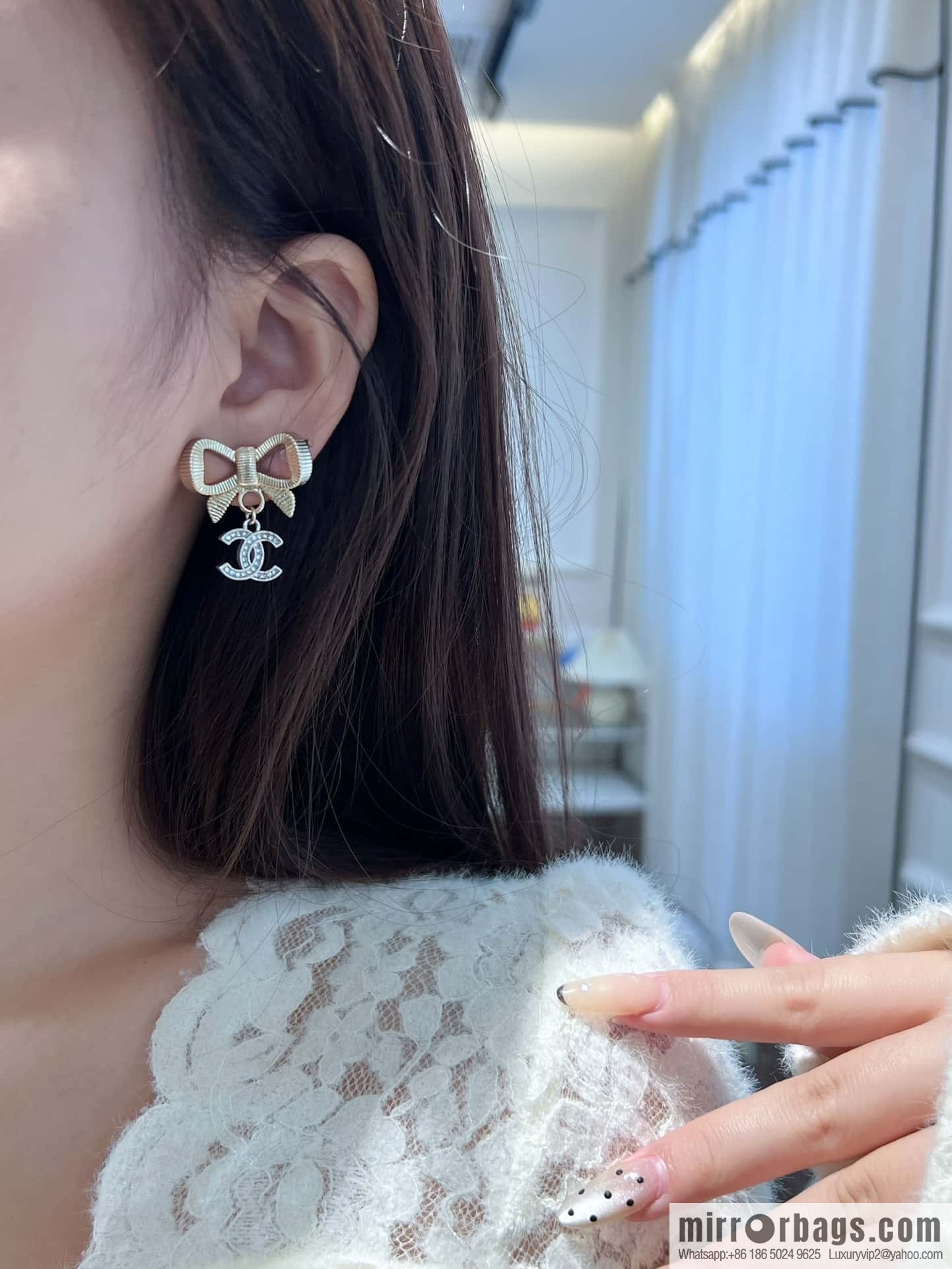 ❗️New ❗️☀️ new ☑️ chanel c2 double c bow stud earrings ☀️