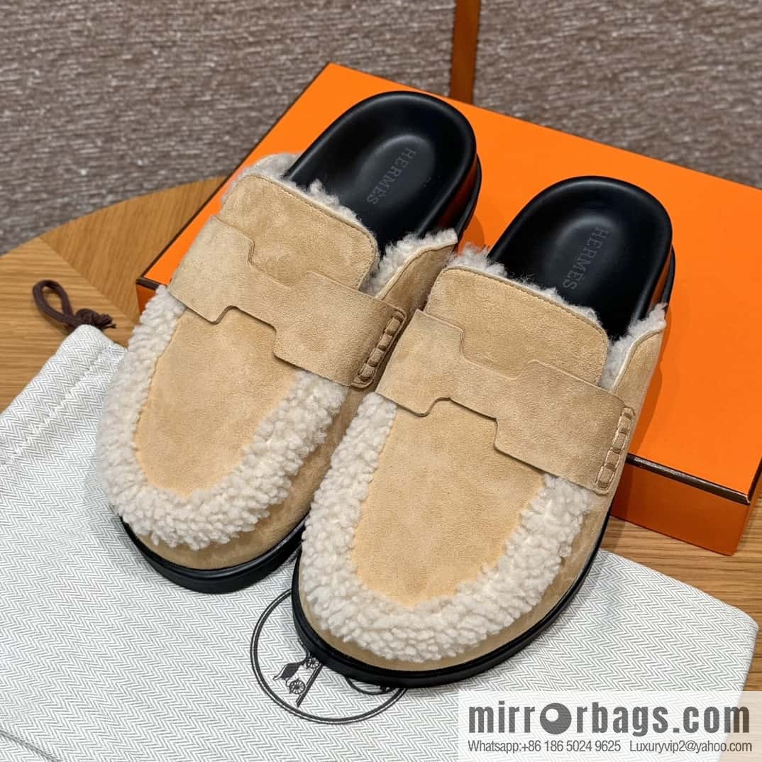 HERMES 190 Go Mullers, marble beige/Cream-coloured suede calf/Suede calf leather