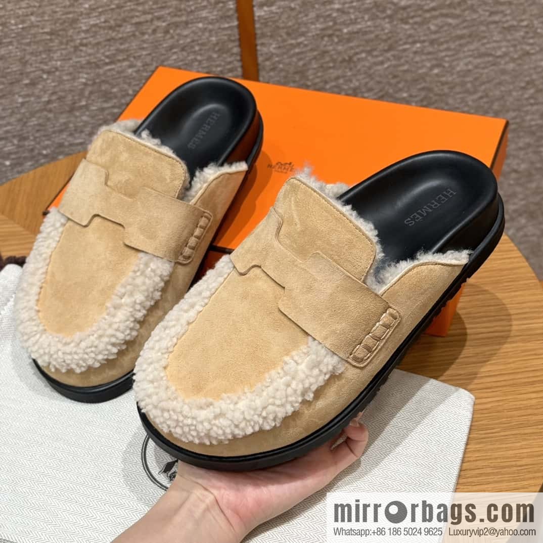 HERMES 190 Go Mullers, marble beige/Cream-coloured suede calf/Suede calf leather