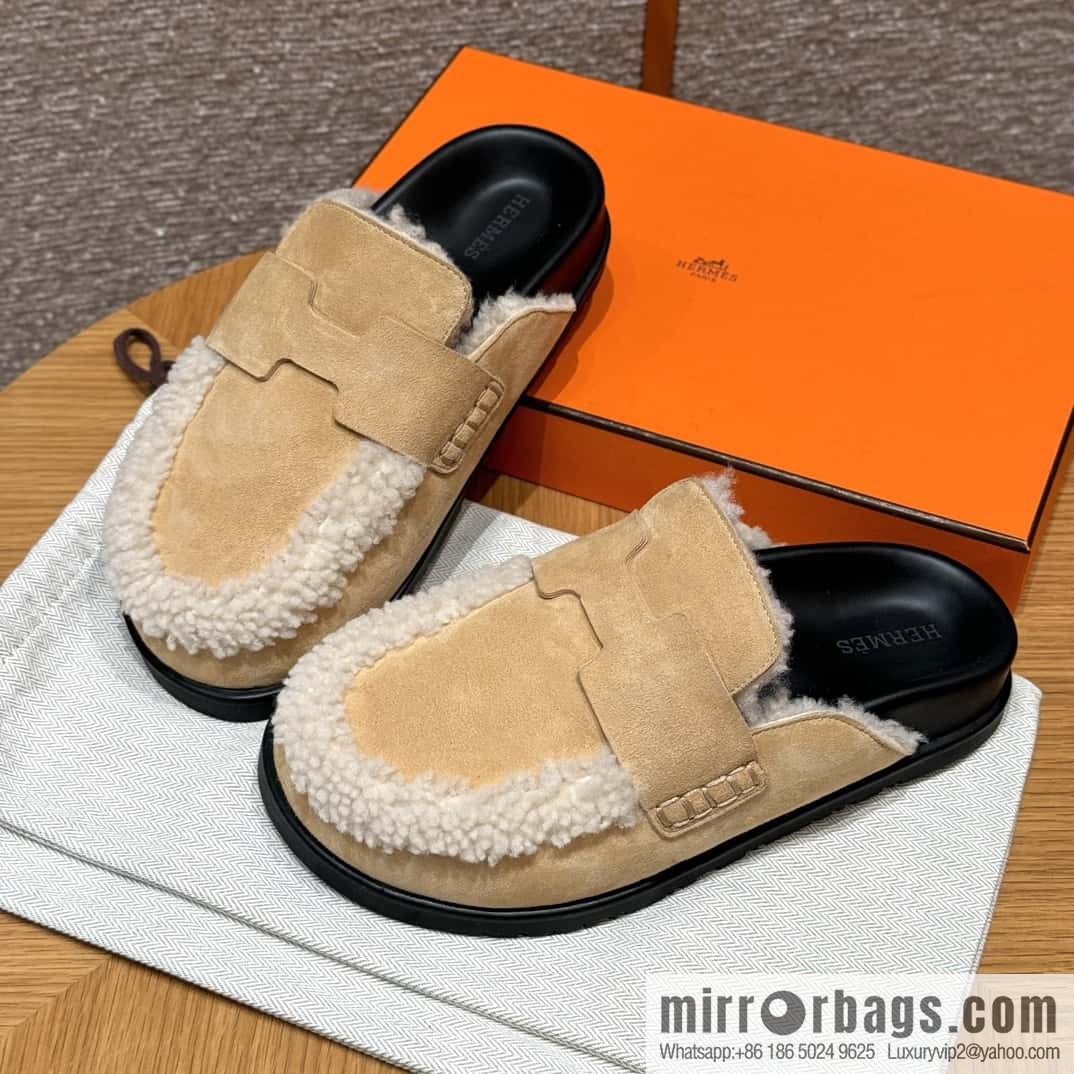 HERMES 190 Go Mullers, marble beige/Cream-coloured suede calf/Suede calf leather