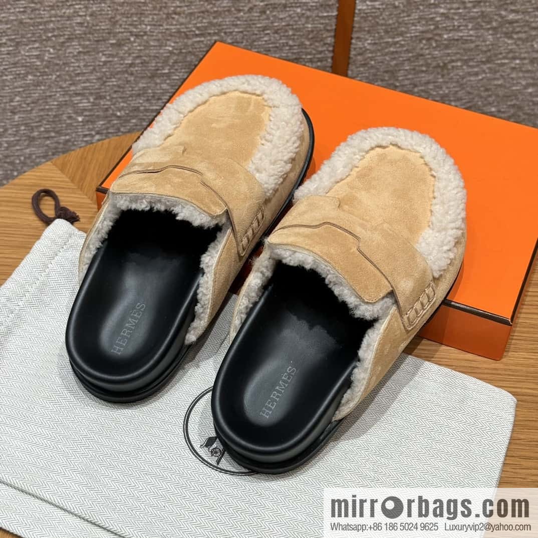 HERMES 190 Go Mullers, marble beige/Cream-coloured suede calf/Suede calf leather