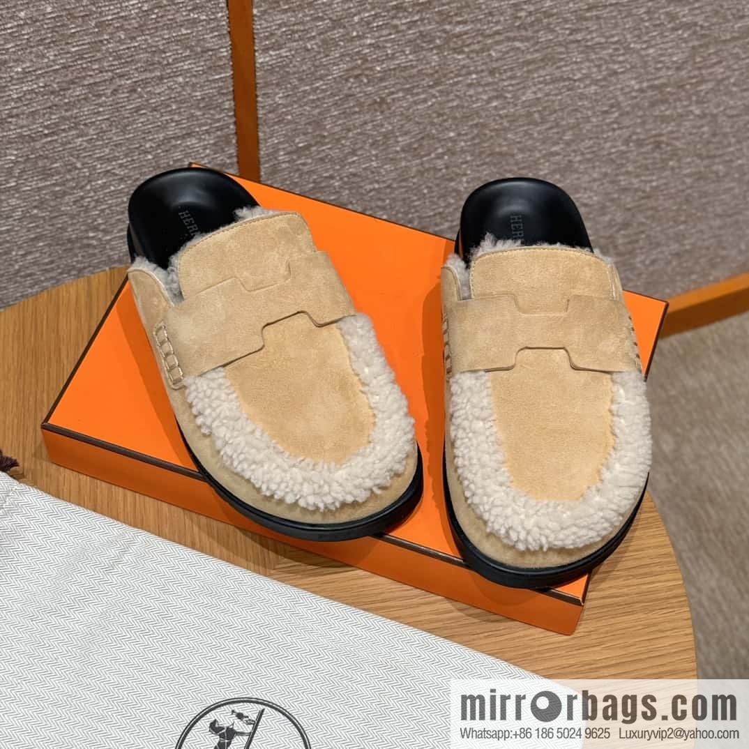 HERMES 190 Go Mullers, marble beige/Cream-coloured suede calf/Suede calf leather