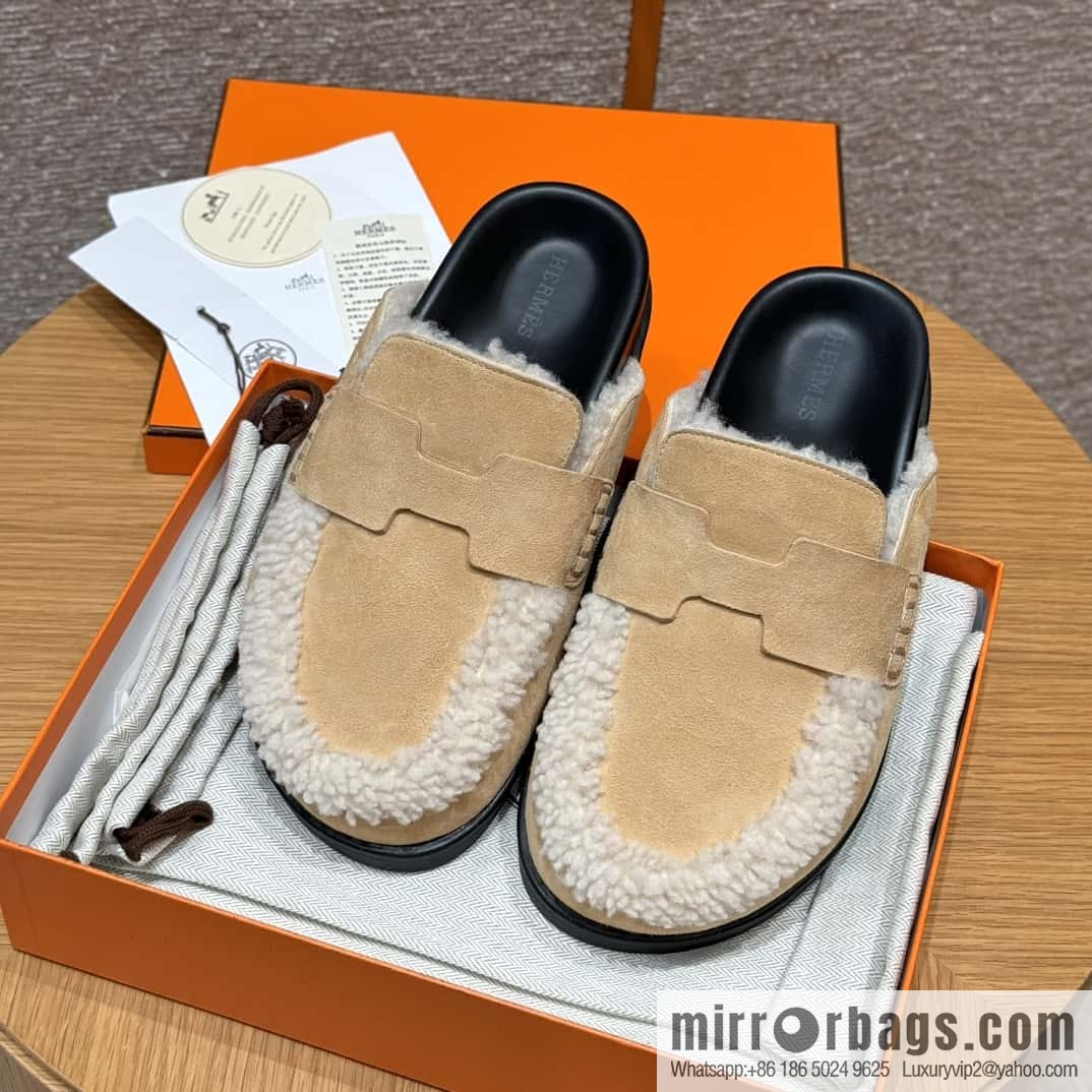 HERMES 190 Go Mullers, marble beige/Cream-coloured suede calf/Suede calf leather