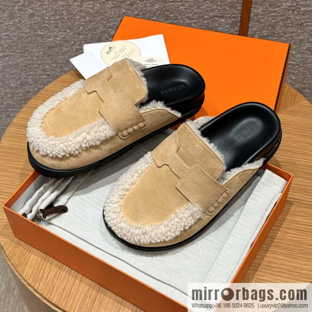 HERMES 190 Go Mullers, marble beige/Cream-coloured suede calf/Suede calf leather