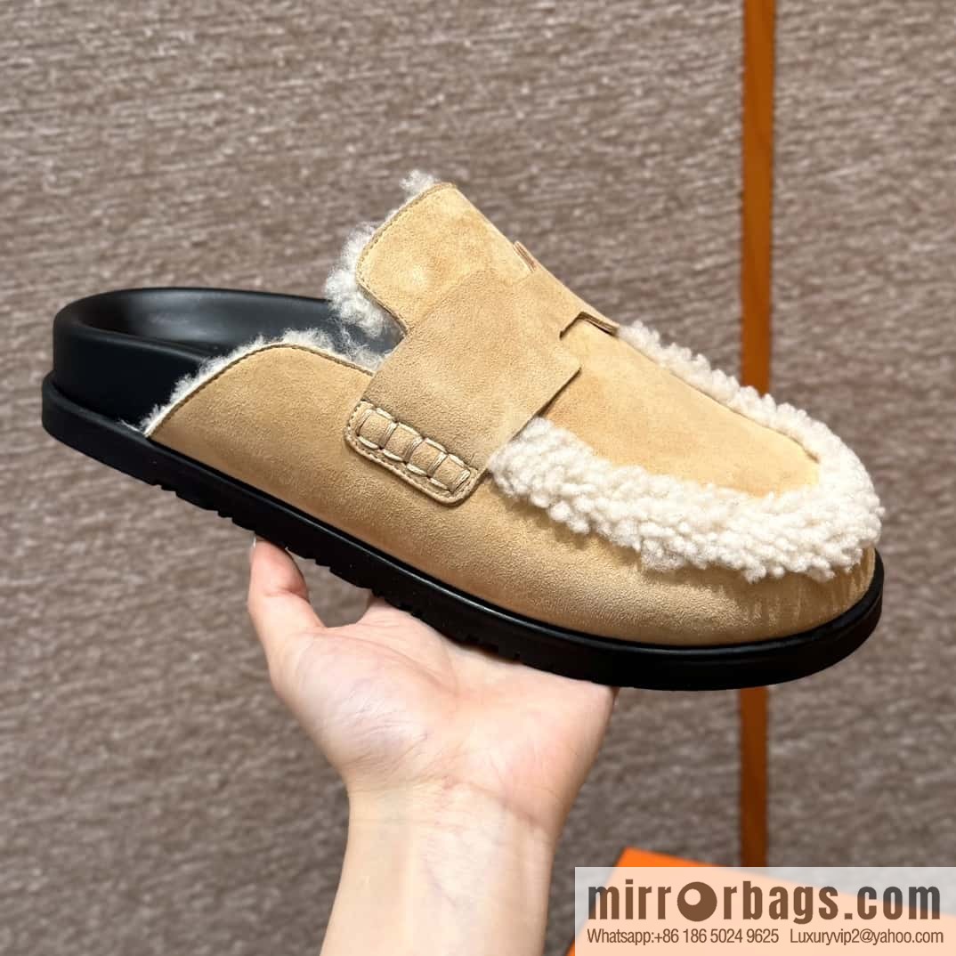 HERMES 190 Go Mullers, marble beige/Cream-coloured suede calf/Suede calf leather