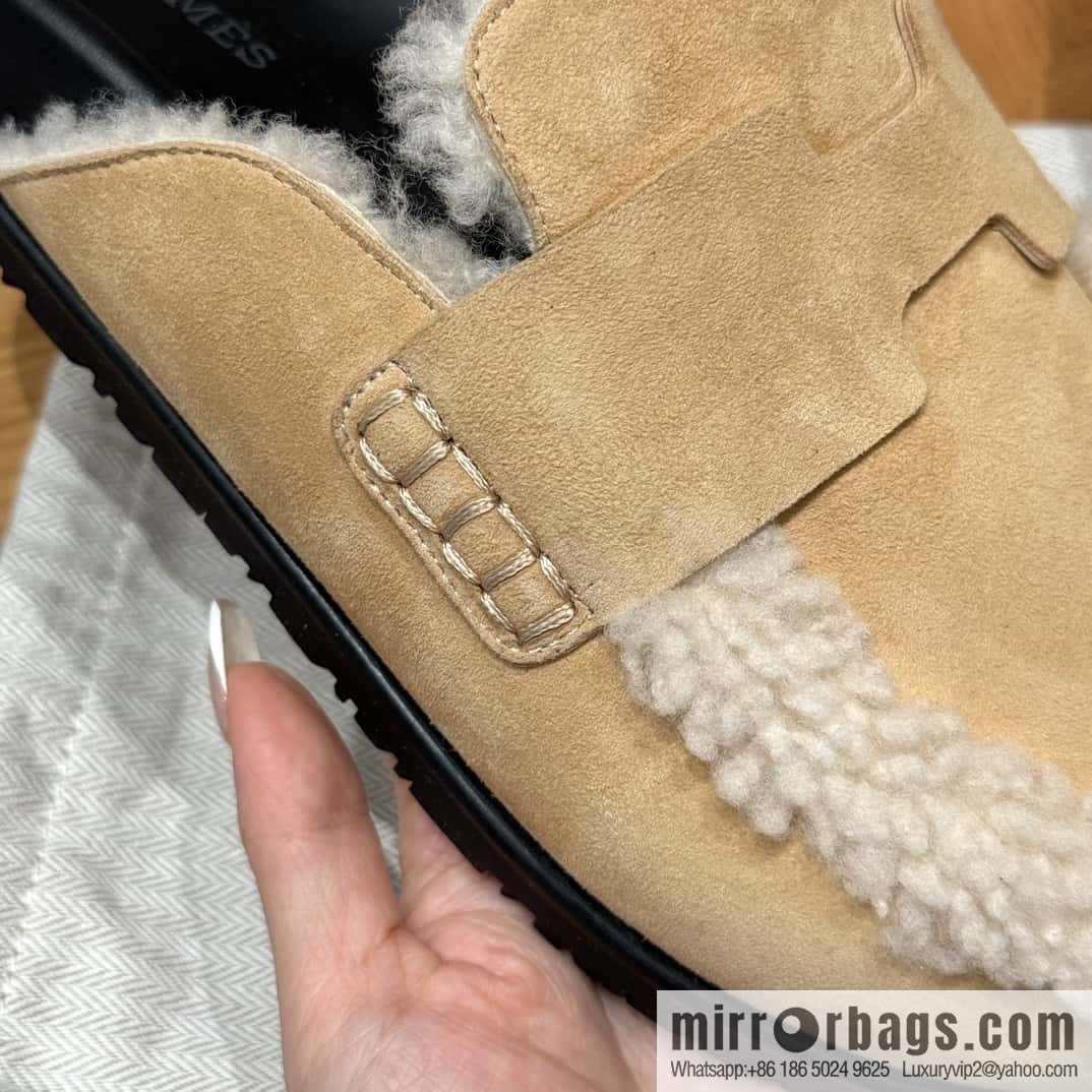 HERMES 190 Go Mullers, marble beige/Cream-coloured suede calf/Suede calf leather
