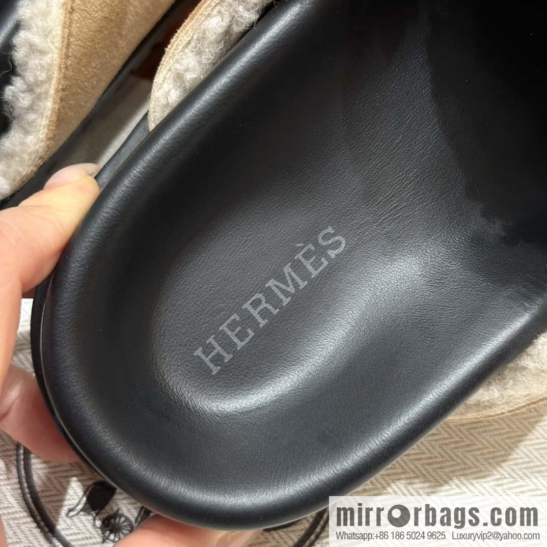 HERMES 190 Go Mullers, marble beige/Cream-coloured suede calf/Suede calf leather