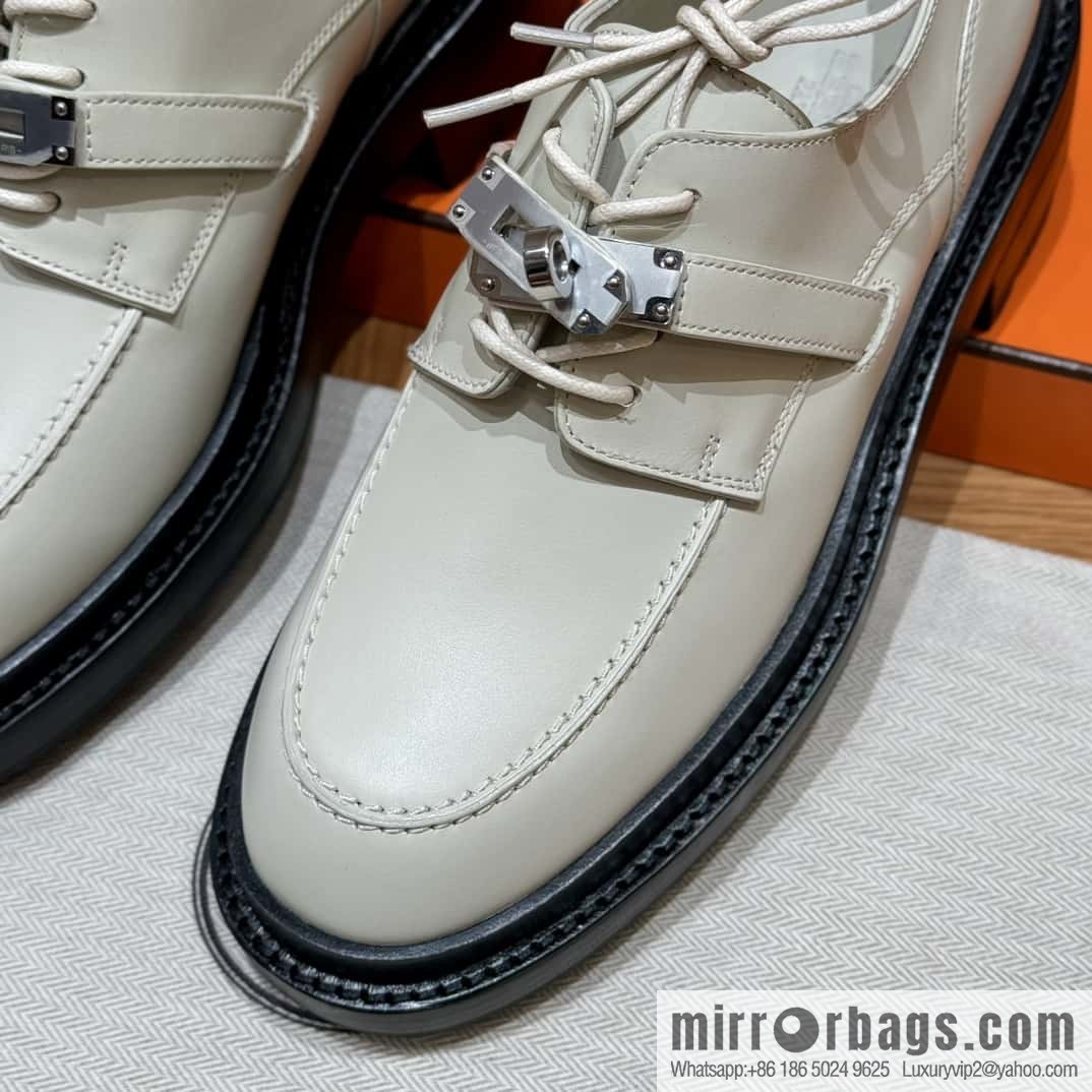 HERMES 252 First Platform Oxford Shoes, Clay Beige/Clay beige/Calfskin