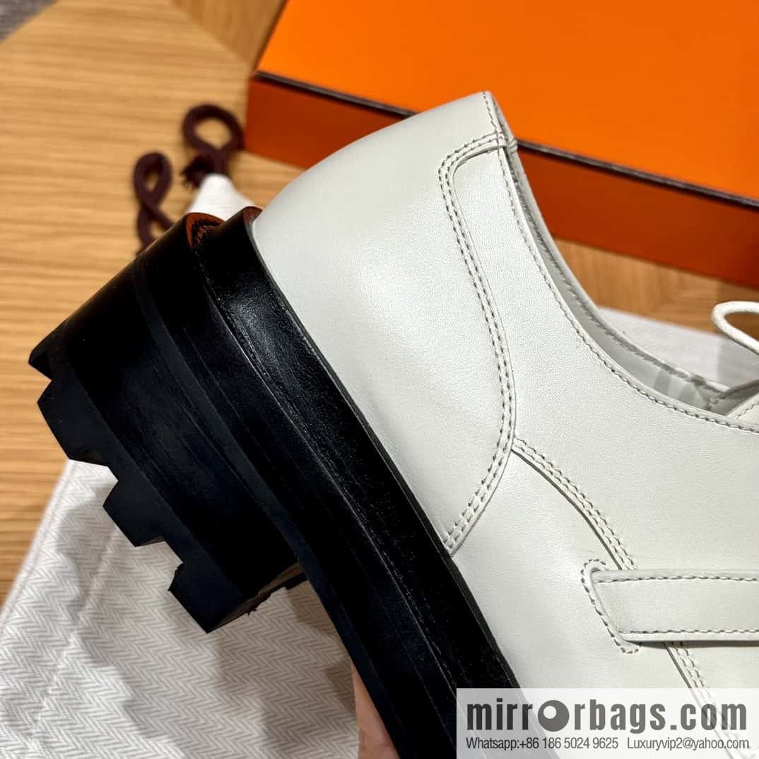 HERMES 252 First Platform Oxford Shoes, Clay Beige/Clay beige/Calfskin