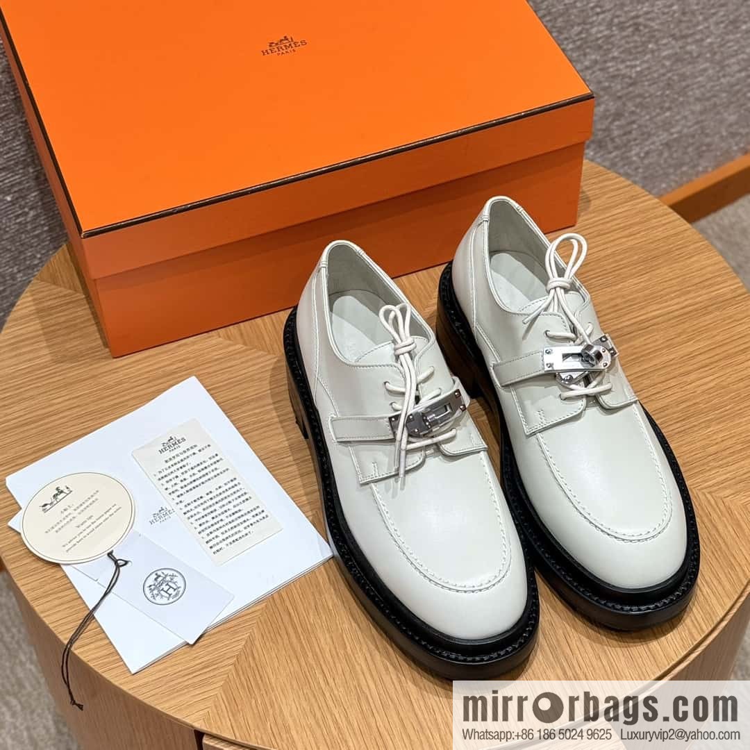HERMES 252 First Platform Oxford Shoes, Clay Beige/Clay beige/Calfskin