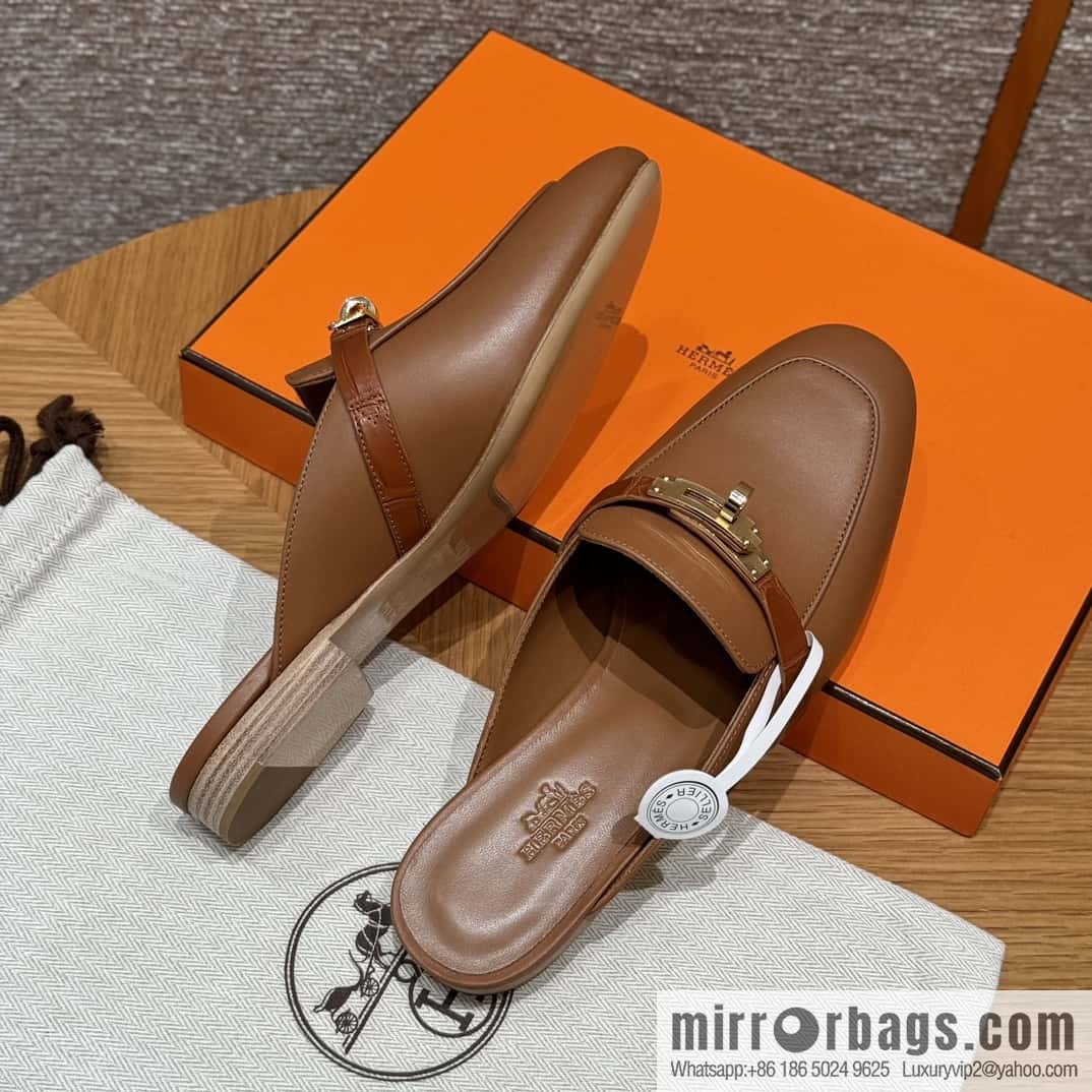 HERMES 188 OZ mules half trailers, golden brown/37/Gold goatskin with crocodile strap/goatskin/crocodile