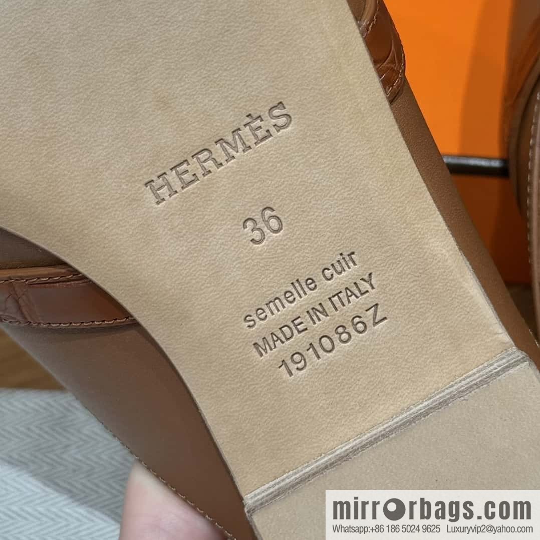 HERMES 188 OZ mules half trailers, golden brown/37/Gold goatskin with crocodile strap/goatskin/crocodile